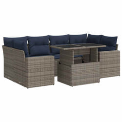 vidaXL 7 Piece Garden Sofa Set with Cushions Poly Rattan Acacia - grey