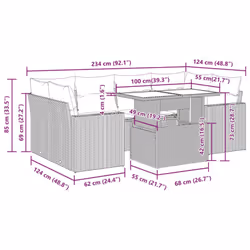 vidaXL 7 Piece Garden Sofa Set with Cushions Poly Rattan Acacia - grey