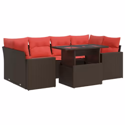 vidaXL 7 Piece Garden Sofa Set with Cushions Poly Rattan Acacia - brown