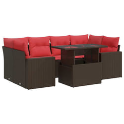 vidaXL 7 Piece Garden Sofa Set with Cushions Poly Rattan Acacia - brown