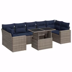 vidaXL 8 Piece Garden Sofa Set with Cushions Poly Rattan Acacia - grey