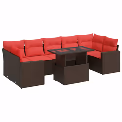 vidaXL 8 Piece Garden Sofa Set with Cushions Poly Rattan Acacia - brown