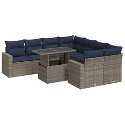 vidaXL 9 Piece Garden Sofa Set with Cushions Poly Rattan Acacia - grey