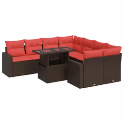 vidaXL 9 Piece Garden Sofa Set with Cushions Poly Rattan Acacia - brown