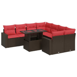 vidaXL 9 Piece Garden Sofa Set with Cushions Poly Rattan Acacia - brown