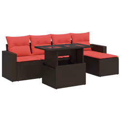 vidaXL 6 Piece Garden Sofa Set with Cushions Poly Rattan Acacia - brown