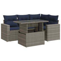 vidaXL 5 Piece Garden Sofa Set with Cushions Poly Rattan Acacia - grey