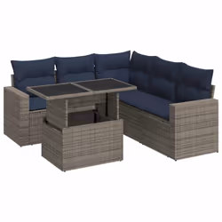 vidaXL 6 Piece Garden Sofa Set with Cushions Poly Rattan Acacia - grey