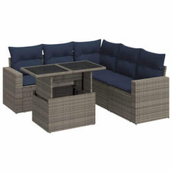 vidaXL 6 Piece Garden Sofa Set with Cushions Poly Rattan Acacia - grey