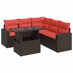 vidaXL 6 Piece Garden Sofa Set with Cushions Poly Rattan Acacia - brown