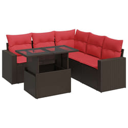 vidaXL 6 Piece Garden Sofa Set with Cushions Poly Rattan Acacia - brown