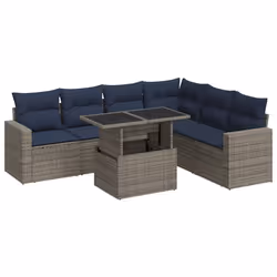 vidaXL 7 Piece Garden Sofa Set with Cushions Poly Rattan Acacia - grey