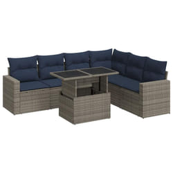 vidaXL 7 Piece Garden Sofa Set with Cushions Poly Rattan Acacia - grey