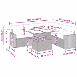 vidaXL 7 Piece Garden Sofa Set with Cushions Poly Rattan Acacia - grey