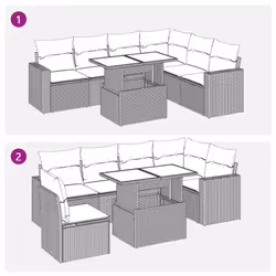 vidaXL 7 Piece Garden Sofa Set with Cushions Poly Rattan Acacia - brown - Additional view 10