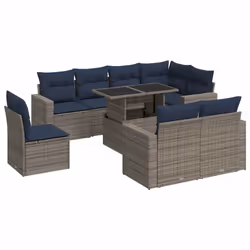 vidaXL 9 Piece Garden Sofa Set with Cushions Poly Rattan Acacia - grey