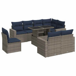 vidaXL 9 Piece Garden Sofa Set with Cushions Poly Rattan Acacia - grey