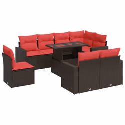 vidaXL 9 Piece Garden Sofa Set with Cushions Poly Rattan Acacia - brown