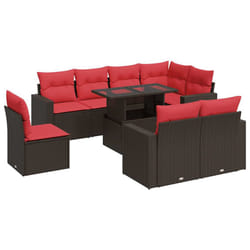 vidaXL 9 Piece Garden Sofa Set with Cushions Poly Rattan Acacia - brown