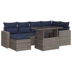 vidaXL 7 Piece Garden Sofa Set with Cushions Poly Rattan Acacia - grey