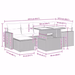 vidaXL 7 Piece Garden Sofa Set with Cushions Poly Rattan Acacia - grey