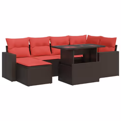 vidaXL 7 Piece Garden Sofa Set with Cushions Poly Rattan Acacia - brown