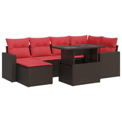 vidaXL 7 Piece Garden Sofa Set with Cushions Poly Rattan Acacia - brown