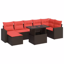 vidaXL 7 Piece Garden Sofa Set with Cushions Poly Rattan Acacia - brown