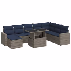 vidaXL 9 Piece Garden Sofa Set with Cushions Poly Rattan Acacia - grey
