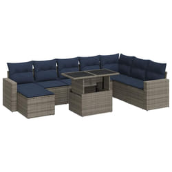 vidaXL 9 Piece Garden Sofa Set with Cushions Poly Rattan Acacia - grey