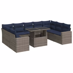 vidaXL 10 Piece Garden Sofa Set with Cushions Poly Rattan Acacia - grey