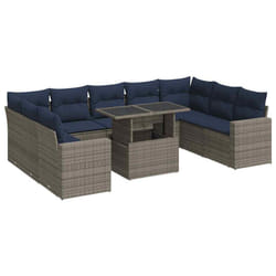 vidaXL 10 Piece Garden Sofa Set with Cushions Poly Rattan Acacia - grey