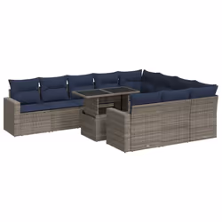 vidaXL 11 Piece Garden Sofa Set with Cushions Poly Rattan Acacia - grey