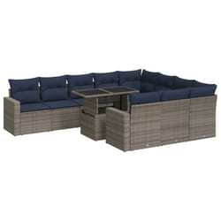 vidaXL 11 Piece Garden Sofa Set with Cushions Poly Rattan Acacia - grey