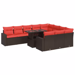 vidaXL 11 Piece Garden Sofa Set with Cushions Poly Rattan Acacia - brown