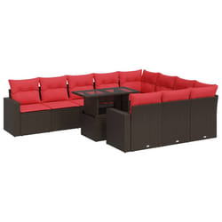 vidaXL 11 Piece Garden Sofa Set with Cushions Poly Rattan Acacia - brown
