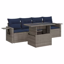 vidaXL 5 Piece Garden Sofa Set with Cushions Poly Rattan Acacia - grey
