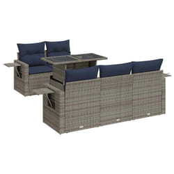 vidaXL 6 Piece Garden Sofa Set with Cushions Poly Rattan Acacia - grey