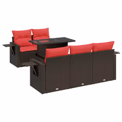 vidaXL 6 Piece Garden Sofa Set with Cushions Poly Rattan Acacia - brown