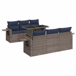 vidaXL 7 Piece Garden Sofa Set with Cushions Poly Rattan Acacia - grey