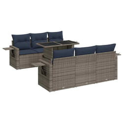 vidaXL 7 Piece Garden Sofa Set with Cushions Poly Rattan Acacia - grey