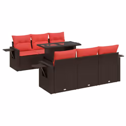 vidaXL 7 Piece Garden Sofa Set with Cushions Poly Rattan Acacia - brown