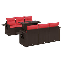 vidaXL 7 Piece Garden Sofa Set with Cushions Poly Rattan Acacia - brown