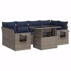 vidaXL 7 Piece Garden Sofa Set with Cushions Poly Rattan Acacia - grey