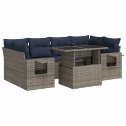 vidaXL 7 Piece Garden Sofa Set with Cushions Poly Rattan Acacia - grey