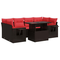 vidaXL 7 Piece Garden Sofa Set with Cushions Poly Rattan Acacia - brown