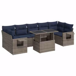 vidaXL 8 Piece Garden Sofa Set with Cushions Poly Rattan Acacia - grey