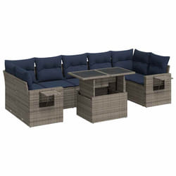 vidaXL 8 Piece Garden Sofa Set with Cushions Poly Rattan Acacia - grey