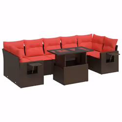 vidaXL 8 Piece Garden Sofa Set with Cushions Poly Rattan Acacia - brown