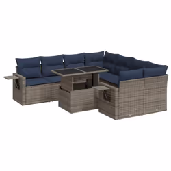 vidaXL 9 Piece Garden Sofa Set with Cushions Poly Rattan Acacia - grey
